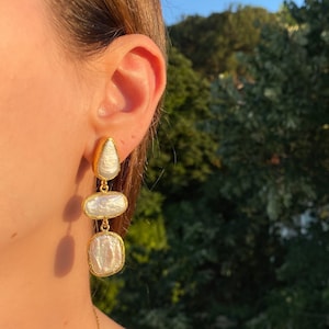 Natural Freshwater Baroque Pearl Earrings, Long Dangle Pearl Drop Earrings, Elegant Gift Earrings, Statement Earrings, Bridal Jewelry image 7