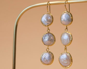 Freshwater Baroque Pearl Earrings, Pearl Drop Earrings, Long Dangle Earrings, Bridal Pearl Earrings, Statement Earrings, Unique Holiday Gift