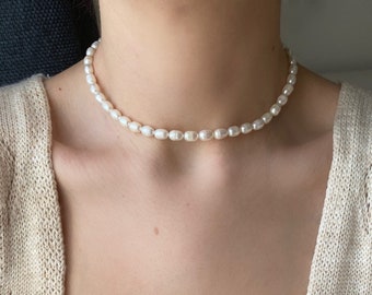 Pearl Choker Necklace, Dainty Real Pearl Beaded Necklace, White Pearl Necklace, Adjustable Layering Necklace, Bridesmaid Gift