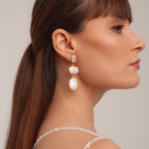 Natural Freshwater Baroque Pearl Earrings, Long Dangle Pearl Drop Earrings, Elegant Gift Earrings, Statement Earrings, Bridal Jewelry