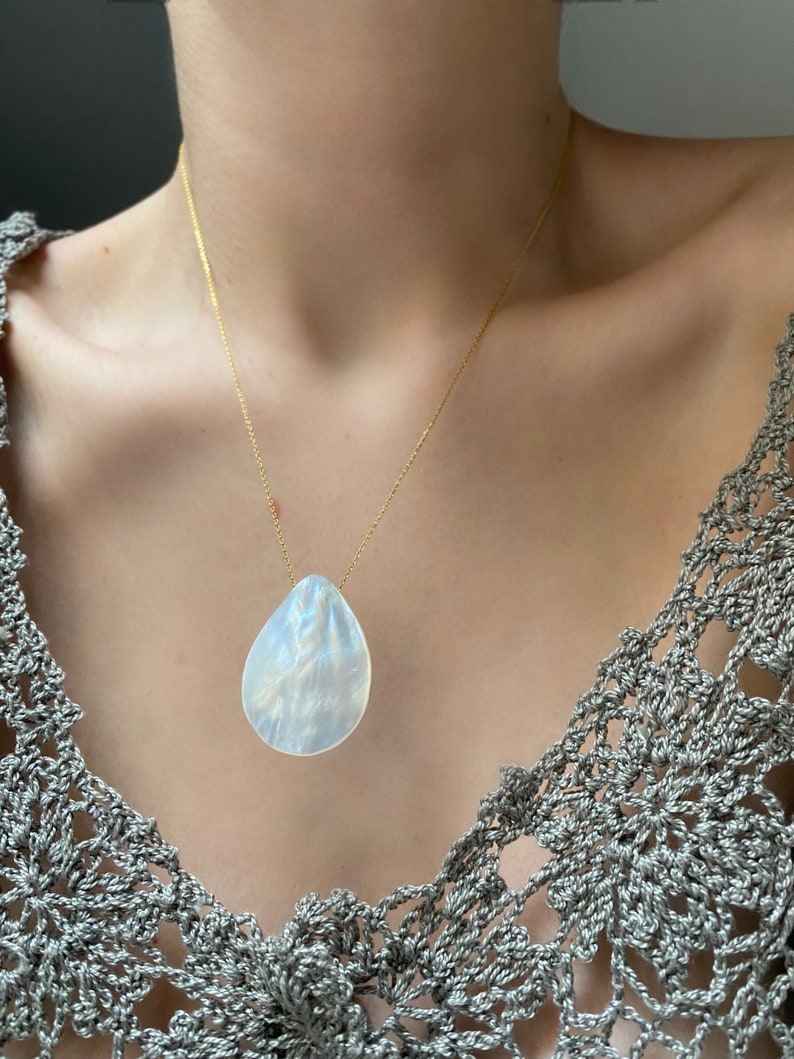 Mother of Pearl Pendant, Pearl Pendant, Sterling Silver Gemstone Pendant, Teardrop Pendant, Elegant Necklaces, Mothers Day Gift image 8