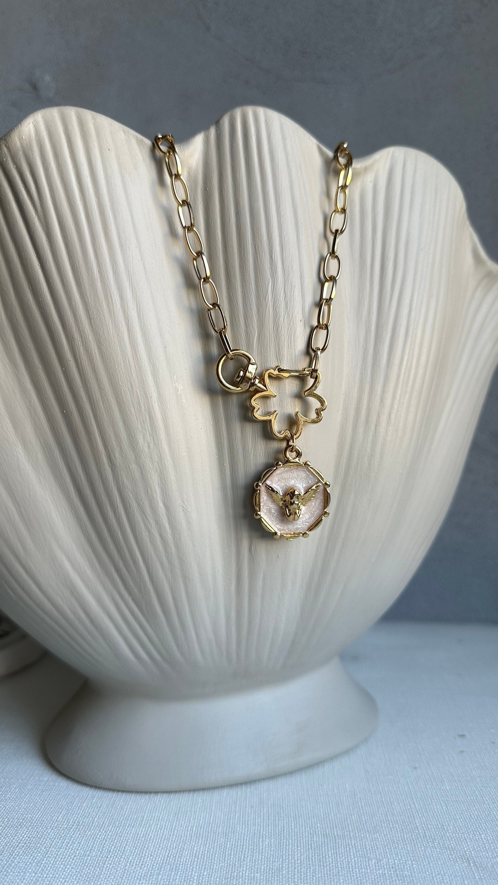 Chanel Gold Metal Vintage CC Round Pendant Necklace