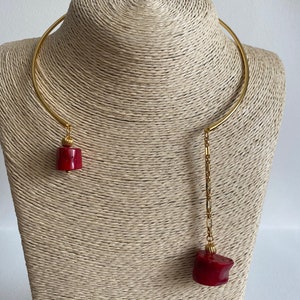 Collier ras de cou en fil de corail rouge, collier goutte de corail, collier tendance élégant, cadeau de vacances unique, bijoux de Noël image 8