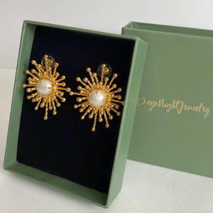 Gold Sun Pearl Earrings: Statement Baroque Pearl Jewelry