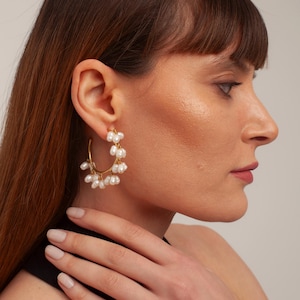 Pearl Hoop Earrings, Big Pearl Earrings, Chunky Statement Earrings, Summer Jewelry, Handmade Pearl Earrings, Unique Jewelry, New Collection