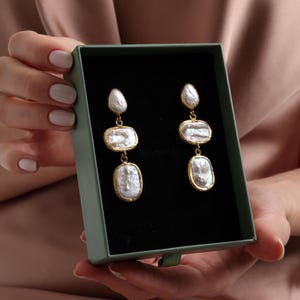 Baroque Pearl Drop Dangle Earrings: Pearl Bridal Earrings, Elegant Wedding Jewelry, Handcrafted Jewelry