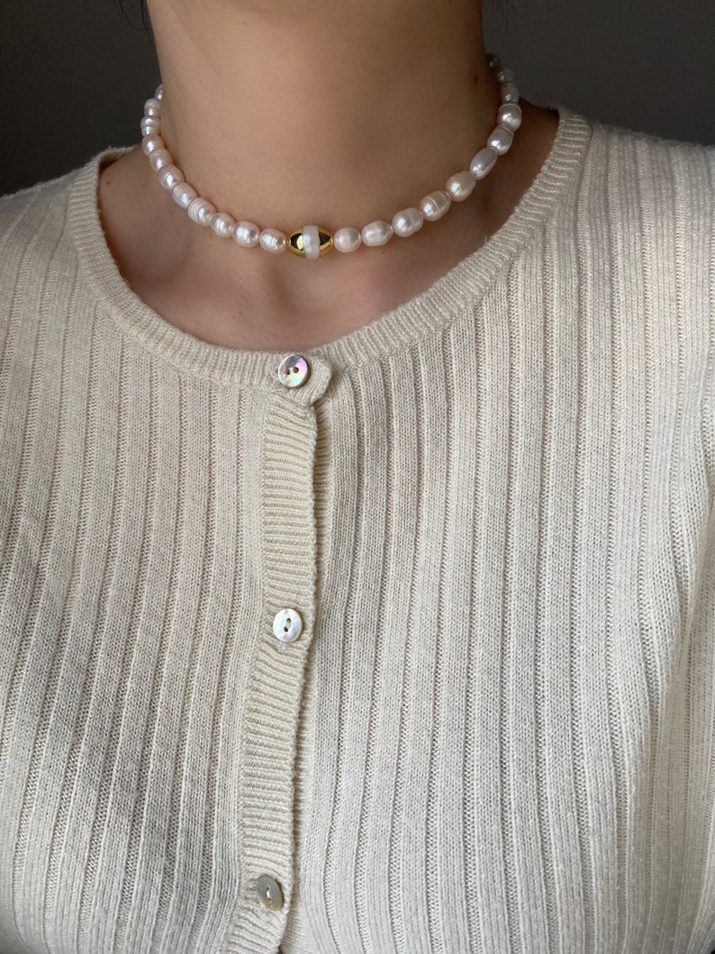 Freshwater Gold Choker Necklace, Pearl Beaded Choker, Layered Pearl Necklace, Minimalist Necklace, Dainty Pearl Necklace, Gift For Her image 1