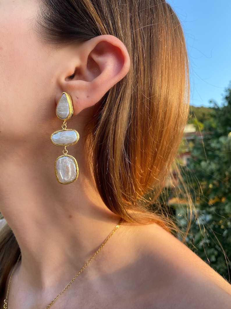 Natural Freshwater Baroque Pearl Earrings, Long Dangle Pearl Drop Earrings, Elegant Gift Earrings, Statement Earrings, Bridal Jewelry image 6