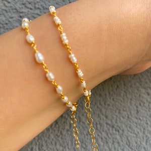 Pearl Beaded Initial Bracelet, Pearl Sterling Silver Bracelet, Mini Pearl Bracelets, Birthstone Bracelet, Valentines Gift For Her image 4