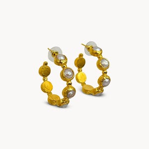 Perlen Gold Creolen, Natürliche Süßwasser Perle Ohrringe, Einzigartige Perle Design Ohrringe, Statement Ohrringe, Vintage Stil Schmuck