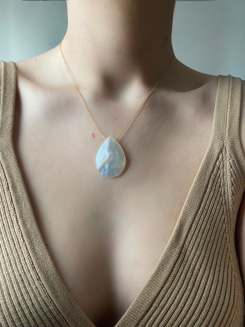 Mother of Pearl Pendant, Pearl Pendant, Sterling Silver Gemstone Pendant, Teardrop Pendant, Elegant Necklaces, Mothers Day Gift image 2