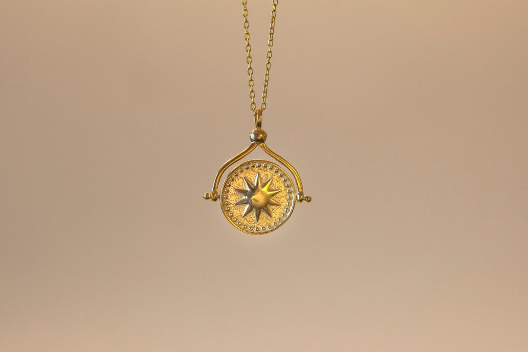 Celestial Sun and Moon Pendant Necklace: Rotating Sterling Silver Charm ...