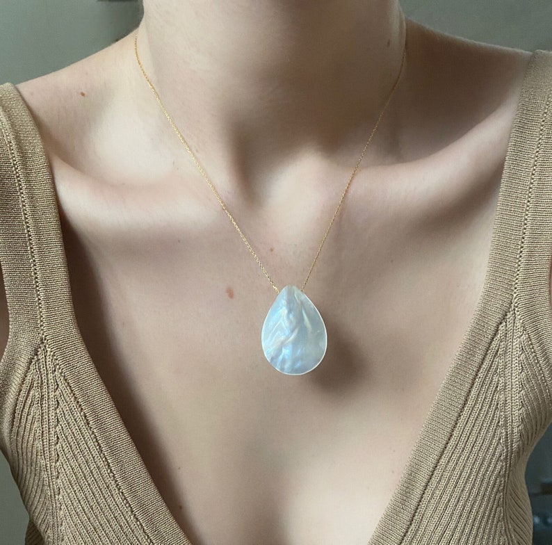 Mother of Pearl Pendant, Pearl Pendant, Sterling Silver Gemstone Pendant, Teardrop Pendant, Elegant Necklaces, Mothers Day Gift image 4