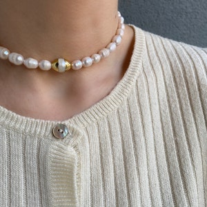 Freshwater Gold Choker Necklace, Pearl Beaded Choker, Layered Pearl Necklace, Minimalist Necklace, Dainty Pearl Necklace, Gift For Her image 3