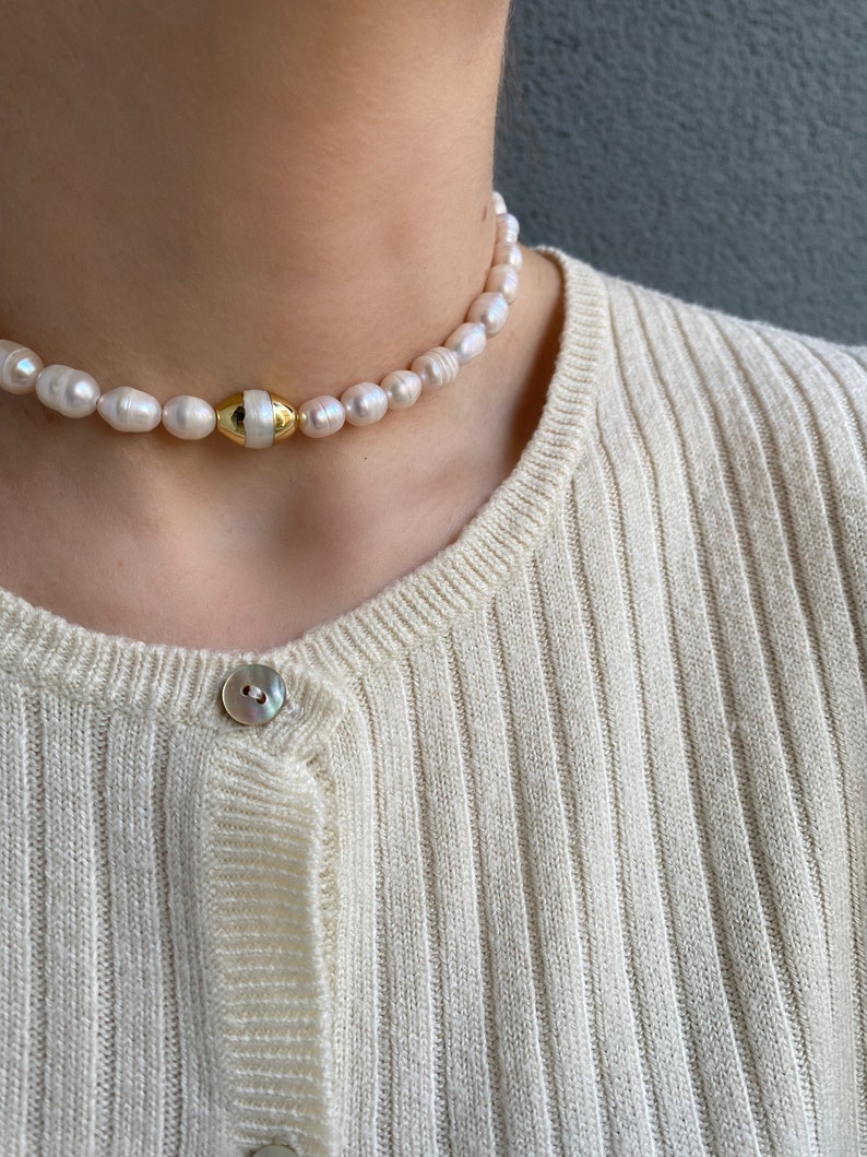 Freshwater Gold Choker Necklace, Pearl Beaded Choker, Layered Pearl Necklace, Minimalist Necklace, Dainty Pearl Necklace, Gift For Her image 3