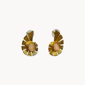 Gold Shell Stud Earrings: Cat Eye Stone, Handmade Jewelry