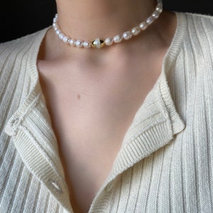 Freshwater Gold Choker Necklace, Pearl Beaded Choker, Layered Pearl Necklace, Minimalist Necklace, Dainty Pearl Necklace, Gift For Her image 5