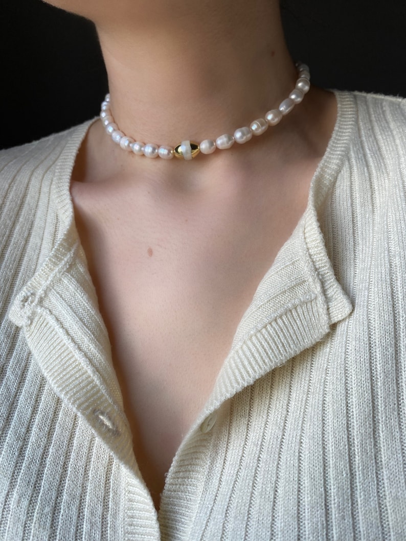 Freshwater Gold Choker Necklace, Pearl Beaded Choker, Layered Pearl Necklace, Minimalist Necklace, Dainty Pearl Necklace, Gift For Her image 5