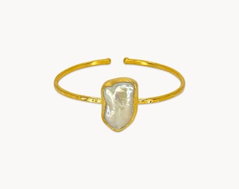 Natural Baroque Pearl Bracelet, Gold Pearl Cuff Adjustable Bracelet, Gold Pearl Bangles, Statement Bracelet, Best Gifts For Women
