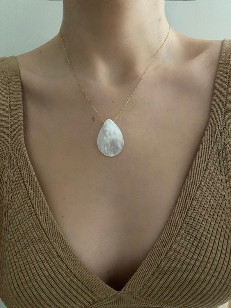 Mother of Pearl Pendant, Pearl Pendant, Sterling Silver Gemstone Pendant, Teardrop Pendant, Elegant Necklaces, Mothers Day Gift image 10