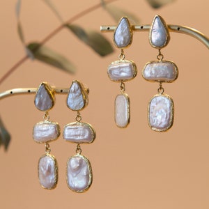 Natural Freshwater Baroque Pearl Earrings, Long Dangle Pearl Drop Earrings, Elegant Gift Earrings, Statement Earrings, Bridal Jewelry image 4