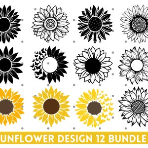 Paquete SVG de girasol, Svg floral, Girasol angustiado, Png floral, Clipart de girasol, Descarga instantánea
