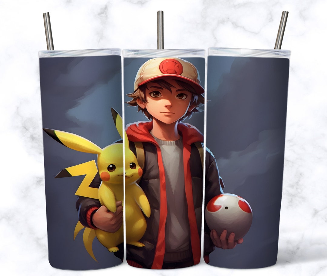 Pikachu and Ash Ketchum 20 Oz Skinny Tumbler Sublimation Design
