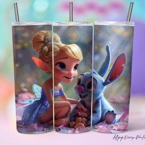 Tinkerbell and Stitch Tumbler Wrap, 20 oz Skinny Tumbler Sublimation Design, Tumbler Wrap Design, Instant Digital Download PNG