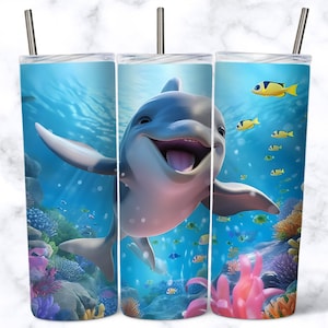 Happy Dolphin 20 oz Skinny Becher Sublimation Design, Becher Wrap Design, sofortiger digitaler Download PNG