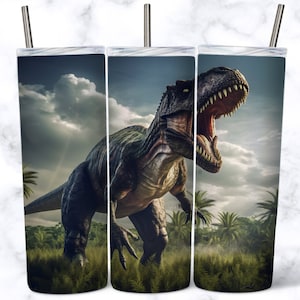 Dinosaur Realistic 20 oz Skinny Tumbler Sublimation Design, Tumbler Wrap Design, Instant Digital Download PNG