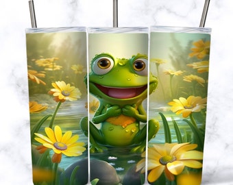 Happy Frog 20 oz Skinny Tumbler Sublimation Design, Tumbler Wrap Design, Instant Digital Download PNG