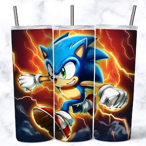 Cartoon Sonic Tumbler Wrap, 20 oz Skinny Tumbler Sublimation Design, Tumbler Wrap Design, Instant Digital Download PNG