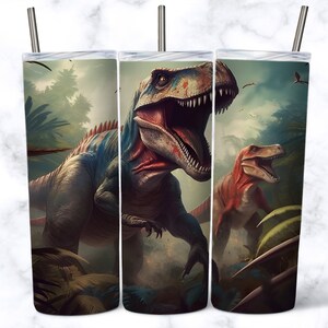 Horror Dinosaur 20 oz Skinny Tumbler Sublimation Design, Instant Digital Download PNG, Straight Tapered Tumbler Wrap PNG