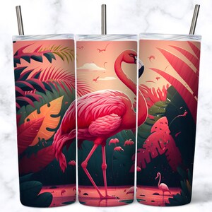Flamingo 20 oz Skinny Tumbler Sublimation Design,  Instant Digital Download PNG, Straight & Tapered Tumbler Wrap PNG
