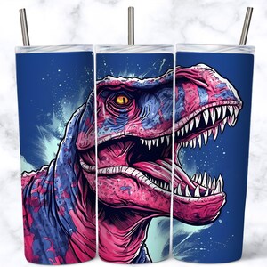 Cartoon Dinosaur 20 oz Skinny Tumbler Sublimation Design, Tumbler Wrap Design, Instant Digital Download PNG