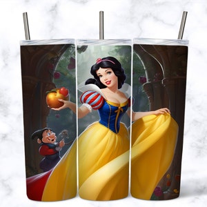Snow White Tumbler Wrap, 20 oz Skinny Tumbler Sublimation Design, Tumbler Wrap Design, Instant Digital Download PNG