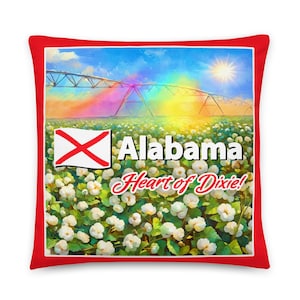 Alabama Pillow for Couch Pillow for Chair Pillow for Sofa Pillow Southern Home Decor with Heart of Dixie & Cotton Field Art • FREE SHIPPING!