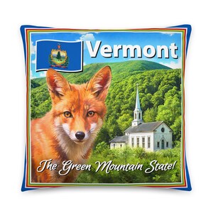 Vermont Kissen für die Couch Kissen für Stuhl Kissen für Sofa Kissen mit Rotfuchs, Country Church & The Green Mountain State • KOSTENLOSER VERSAND!