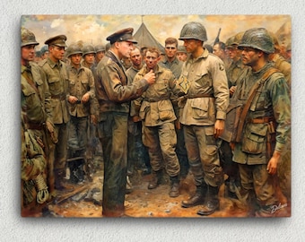 WWII Eisenhower D-Day Canvas Print | “Full Victory” Military Art | 24x18 Wall Decor | Normandy Invasion | WWII History Gift • Free Shipping!