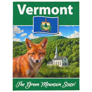 Vermont Decke mit Rotfuchs Kunst, Vermont Kirche, Grüne Berglandschaft, Stuhldecke, Decke für Couch, Decke • KOSTENLOSER VERSAND!