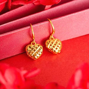 Luxury Pure 24K Gold Color Hollow Heart Love Earrings for Women Popular Brilliant Earrings Jewelry Not Fade