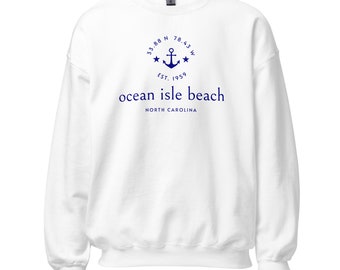 Sudadera unisex Ocean Isle Beach NC (estampado azul marino)