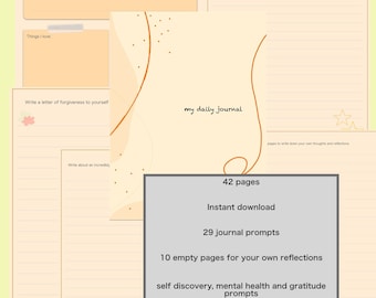 daily journal prompts, digital journal, self discovery, mindfulness journal, anxiety journal prompts, printable gratitude journal