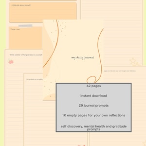 daily journal prompts, digital journal, self discovery, mindfulness journal, anxiety journal prompts, printable gratitude journal