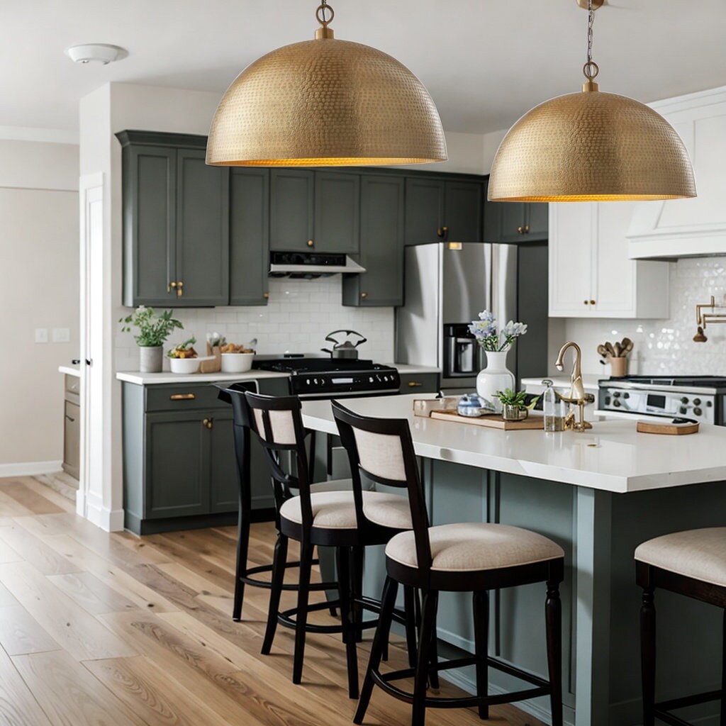 Set of 2 Gold Dome Pendant Light Brass Kitchen Dome Light Etsy