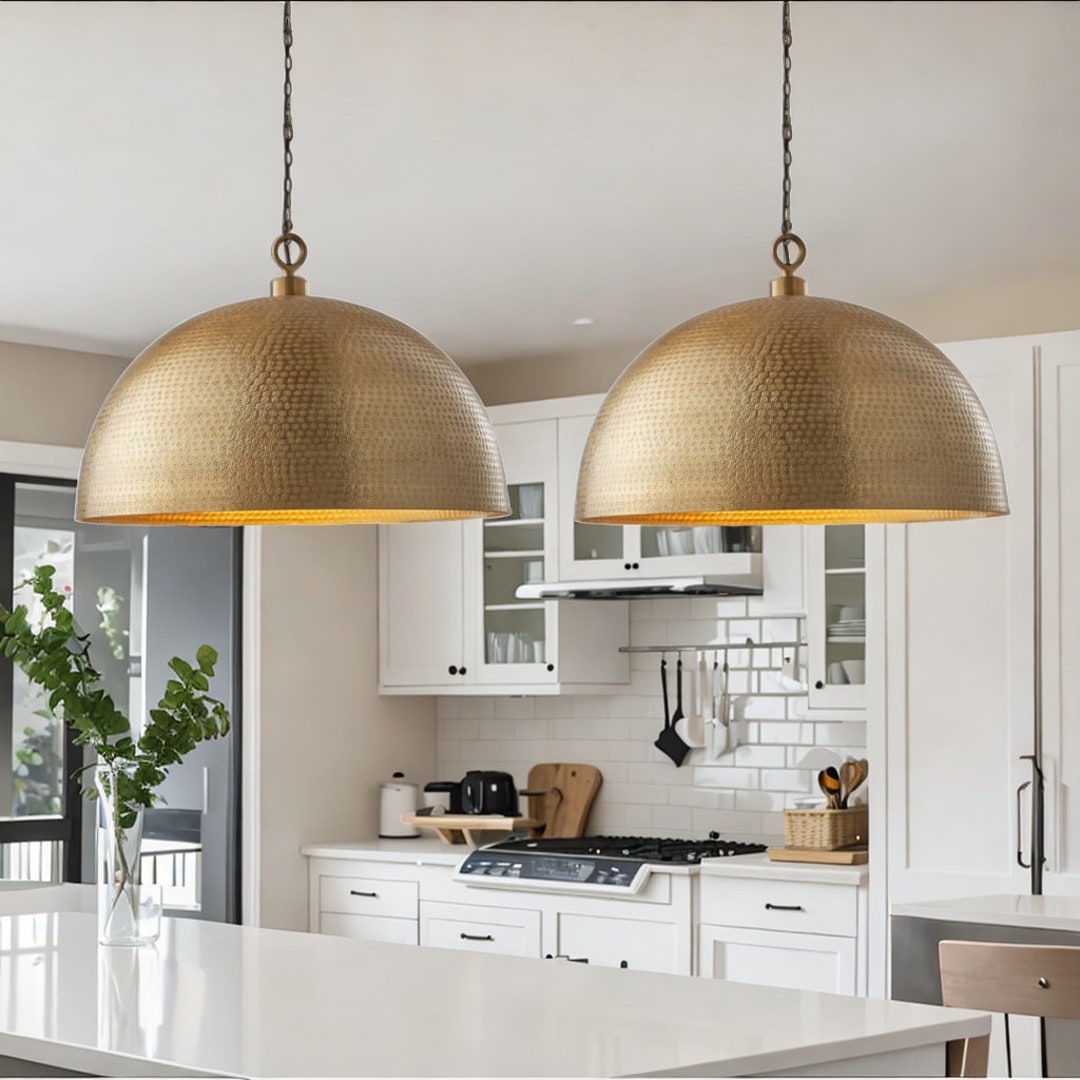 Set of 2 Gold Dome Pendant Light Brass Kitchen Dome Light Etsy