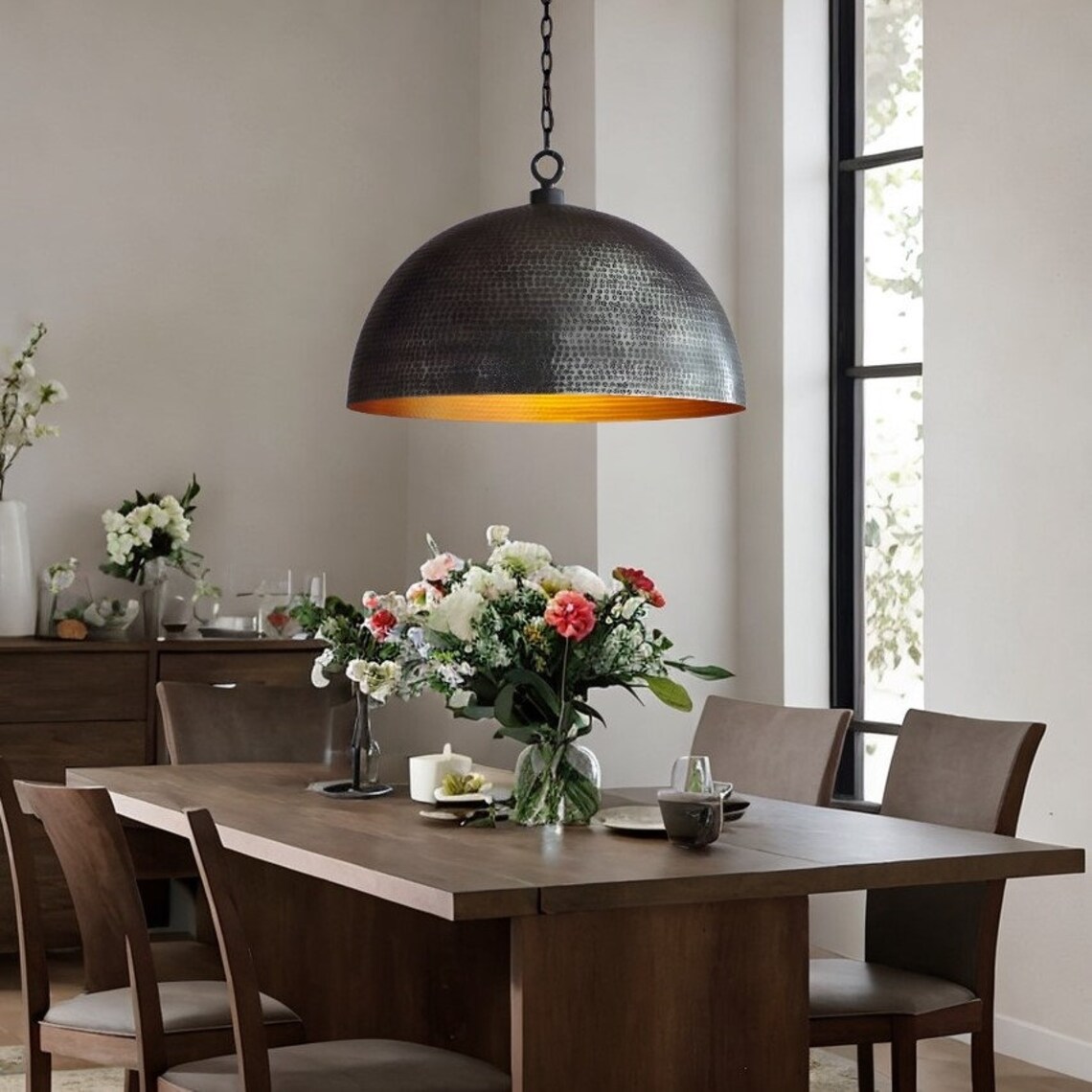 Black Hammered Brass Dome Pendant Light Brass Kitchen Dome Etsy
