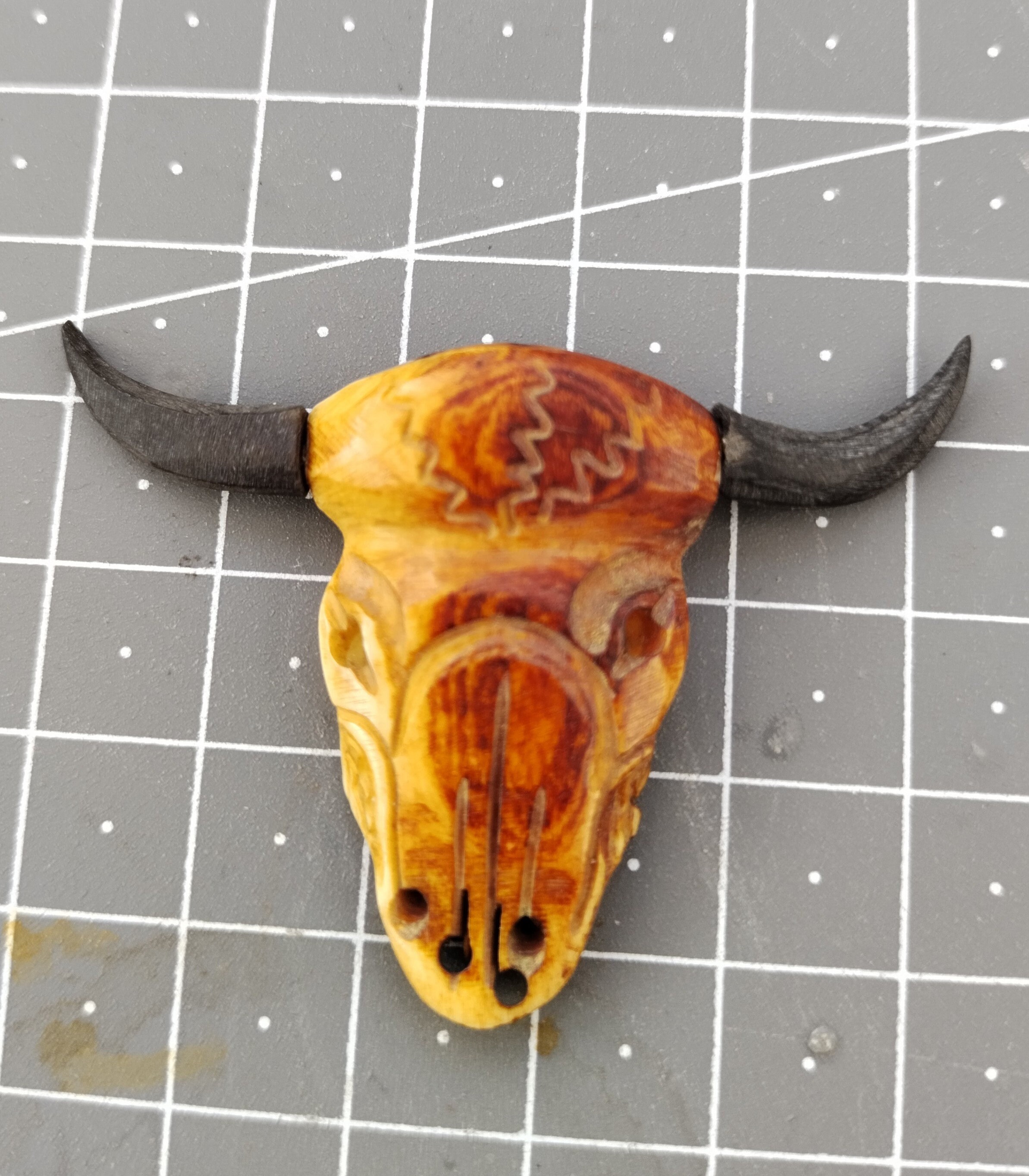 Real Bone Buffalo Head Charm 5x4cm Multi Holes for Threading, Native