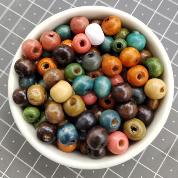 8mm x 100 Round mixed colour Wooden beads with 3 mm hole Native American Boho Ethnic findingsUK