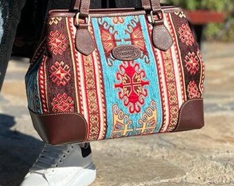 Handgjord väska, vintageväska, axelväska med kelim